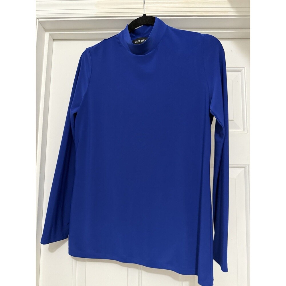 Soft Works Blue Mock Neck Top Sz S NWT Classic Versatile Timeless Chic